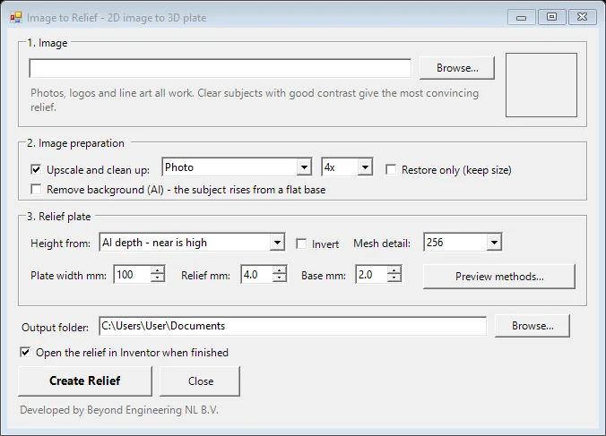 Image to Relief dialog