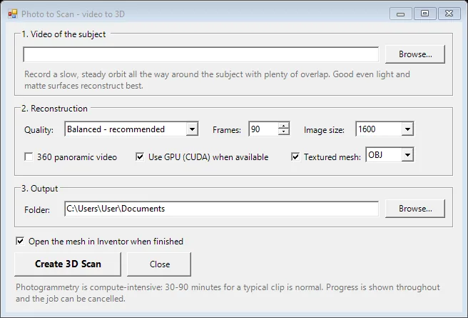 Photo to Scan dialog
